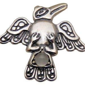 Raven Crow Pendant .925 Sterling Silver w/ genuine Moonstone gem Made in USA